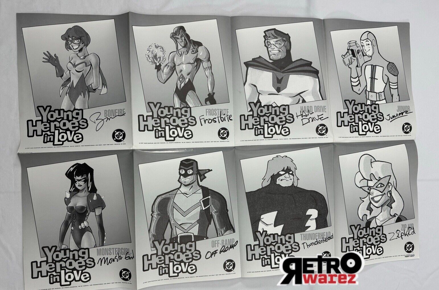 1997 Young Heroes In Love DC Comic Promotional Poster 8 character folded 22 x 34