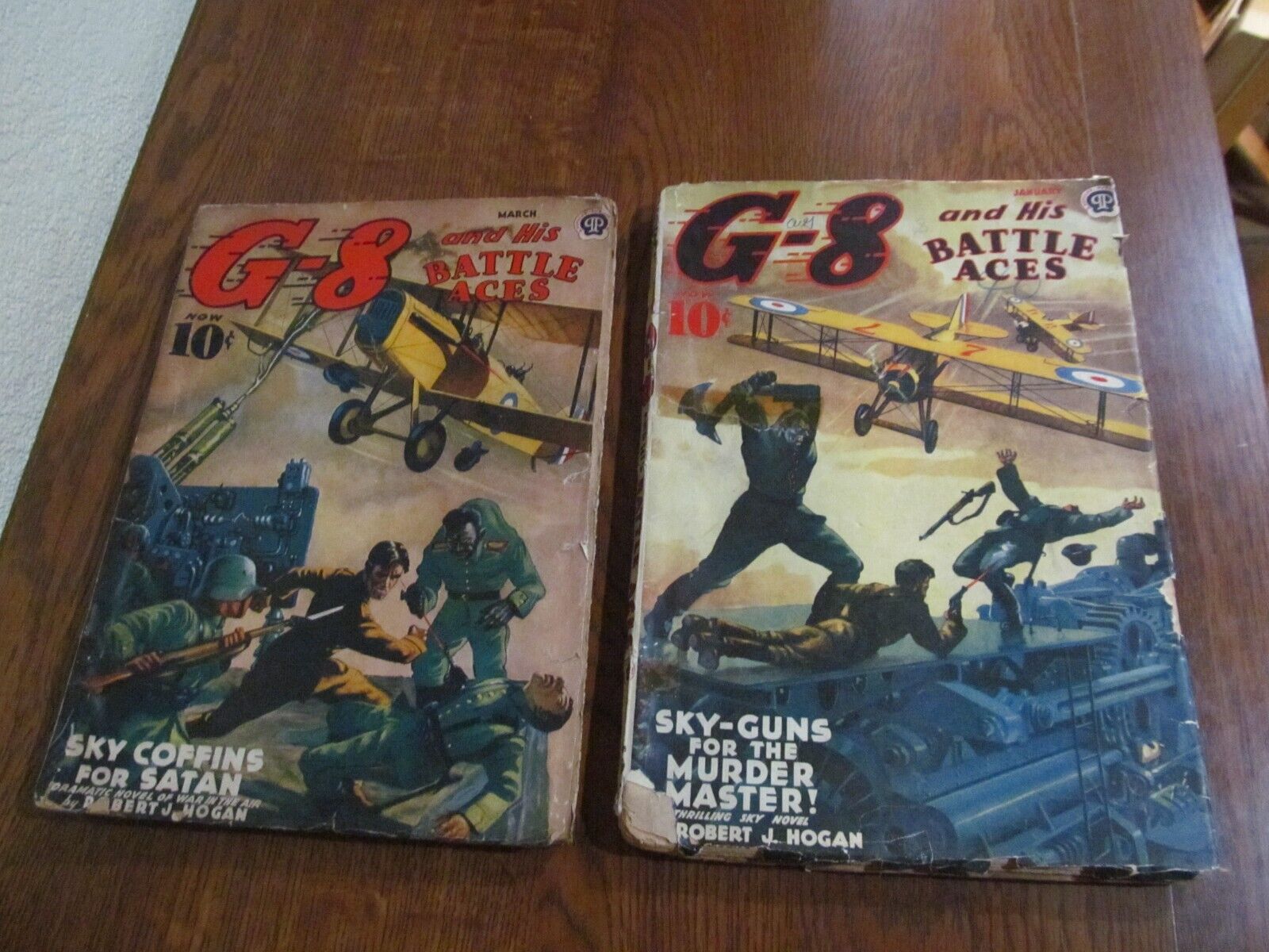vintage G-8 AND HIS BATTLE ACES PULPS, JANUARY & MARCH 1940, LOW GRADE