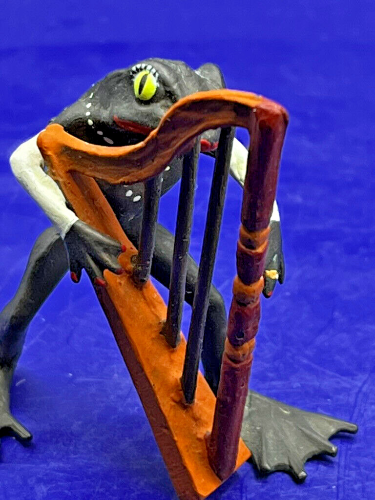 Redl Vienna Bronze Frog Band Harp Player / Partially Cold Cast Hand Painted USA
