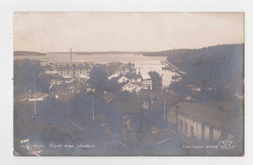 RPPC,Norrstalje,Sweden,Bird\'s View of Town,Used,Swedish Stamp,c.1920s
