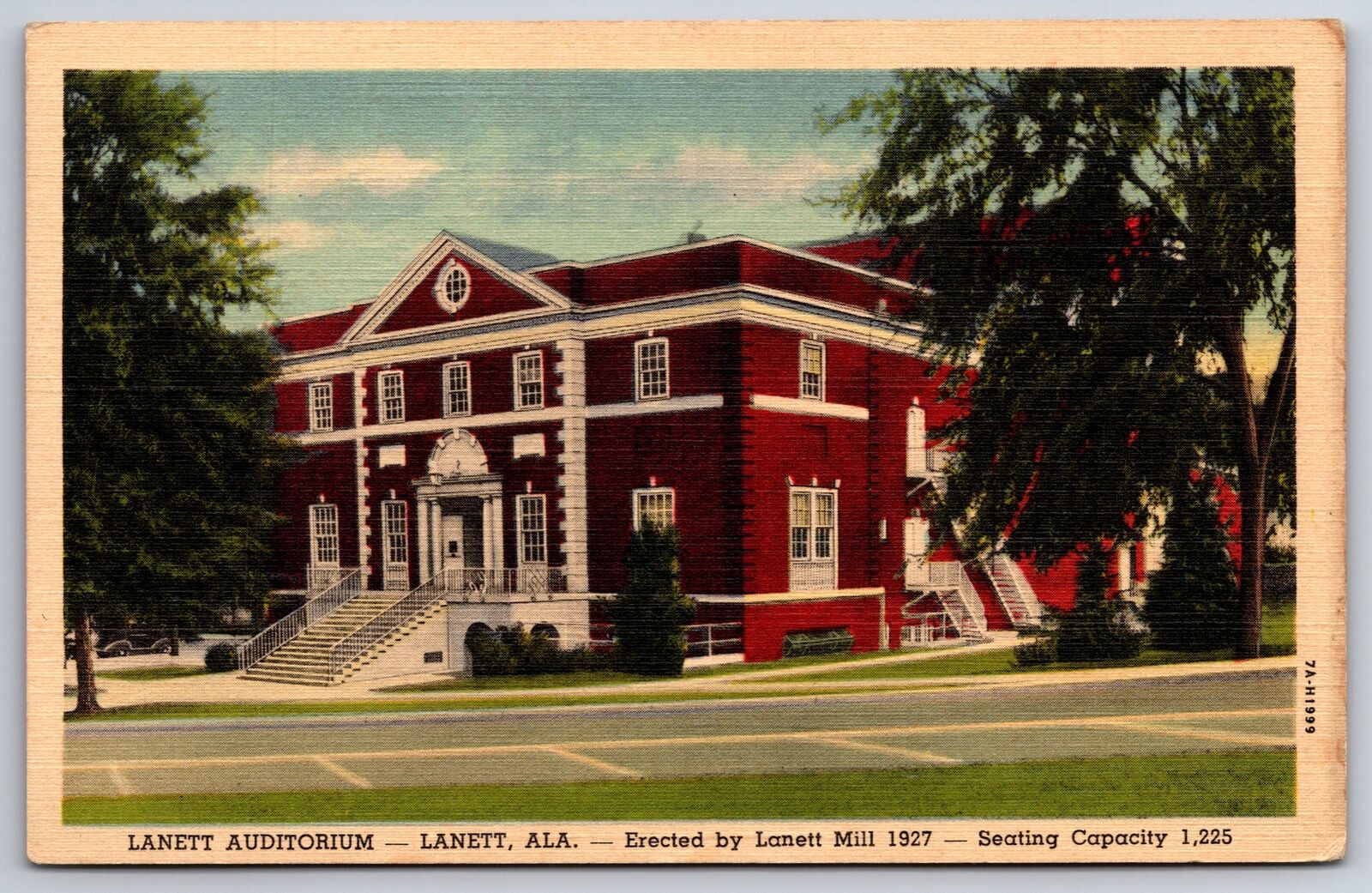 Lanett Alabama~Lanett Auditorium~Erected By Manett Mill 1927~1940s Linen PC