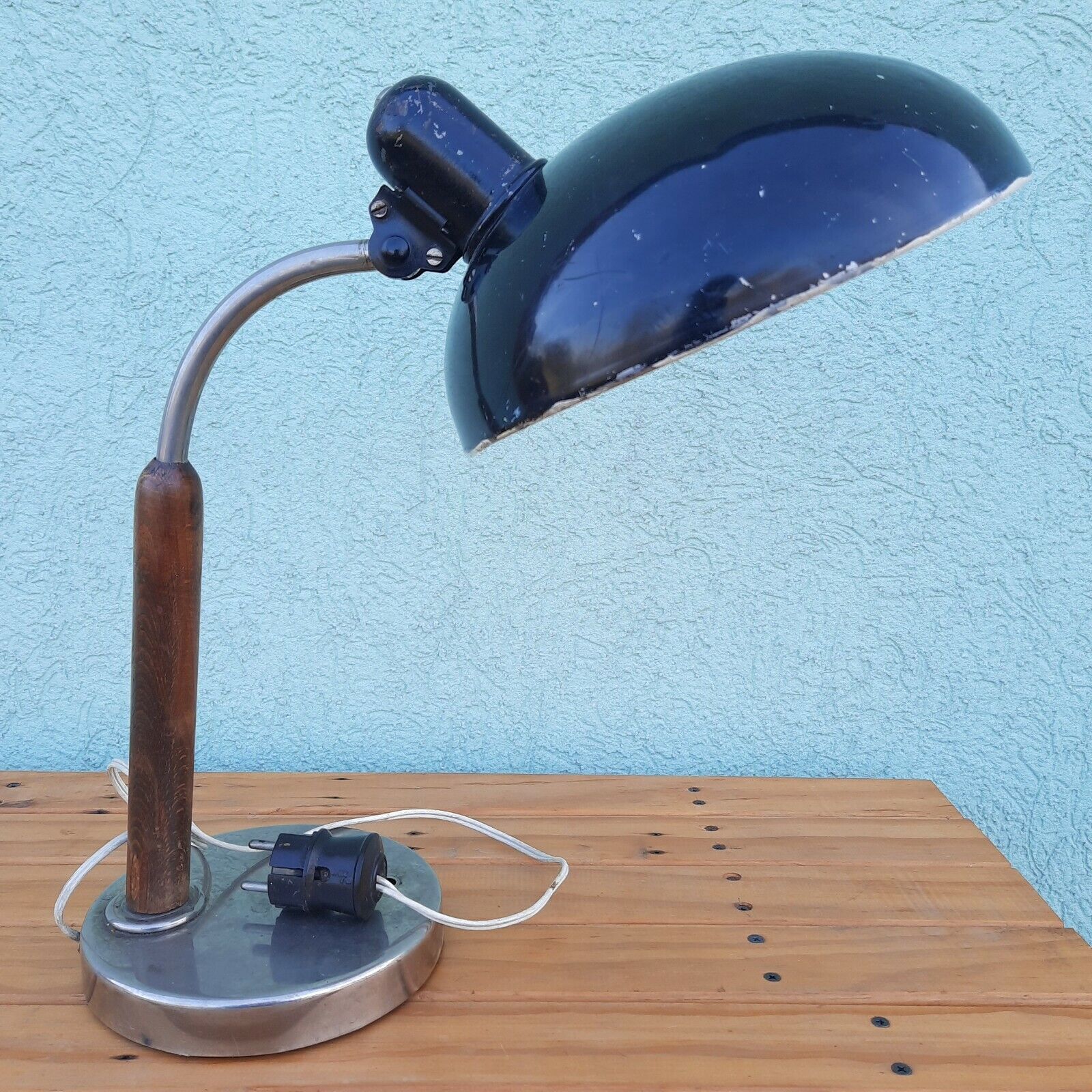 Vintage Antique BIG Retro Metal Black Table Lamp Light Lighting Yugoslavia Made?