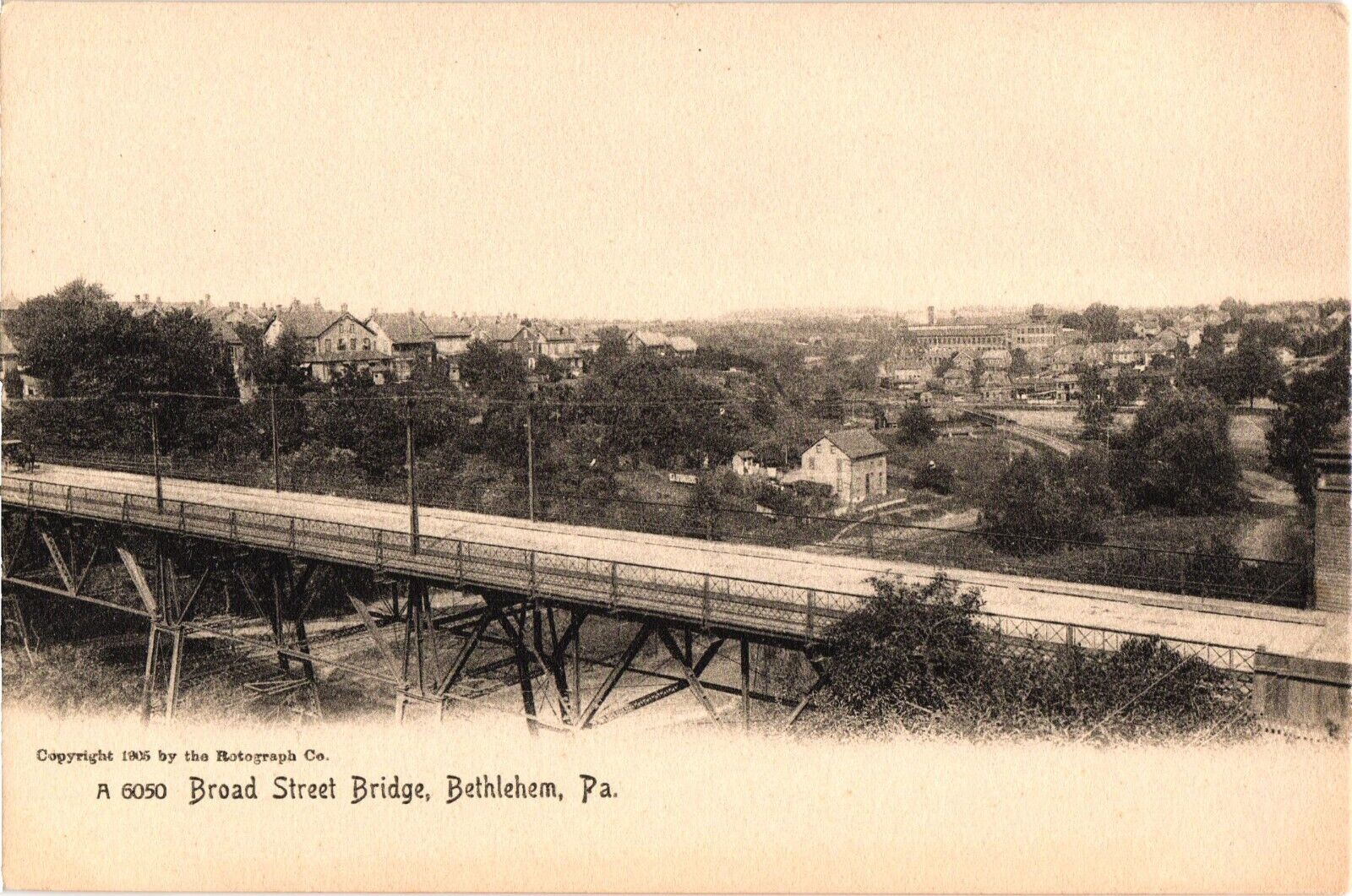 Bethlehem Pennsylvania Broad Street Bridge Postcard 1900s Rotograph Co