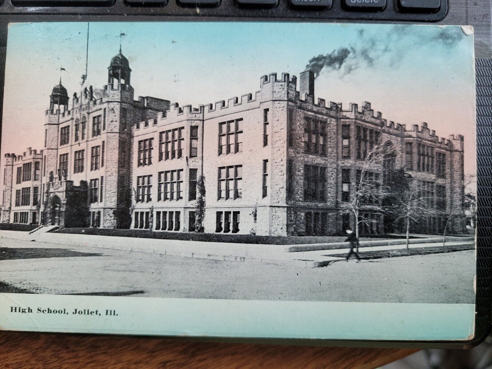 1914 Vintage Postcard High School, Joliet, IL Illinois Print 