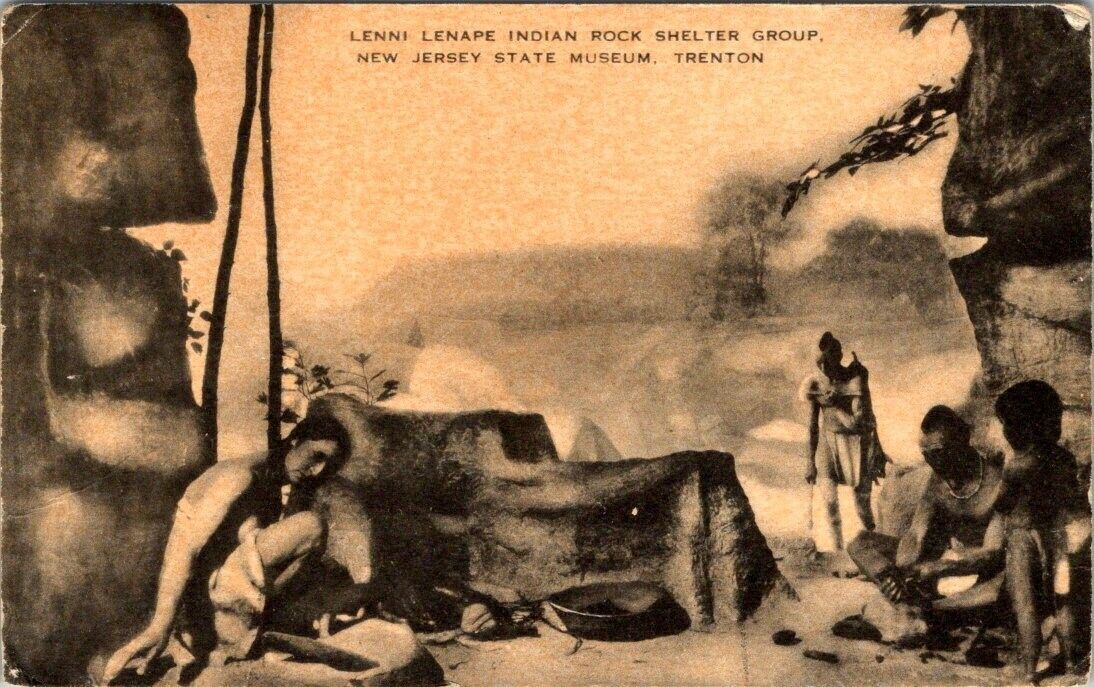 Vintage postcard- LENNI LENAPE INDIAN ROCK SHELTER GROUP, NJ STATE MUSEUM unpos.