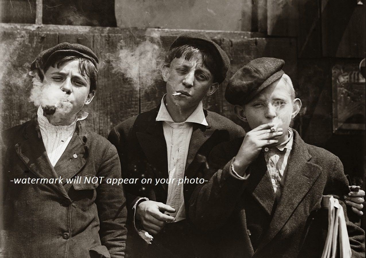 Vintage Boys Smoking PHOTO Creepy Weird Cigarette Kids Children, Scary Image