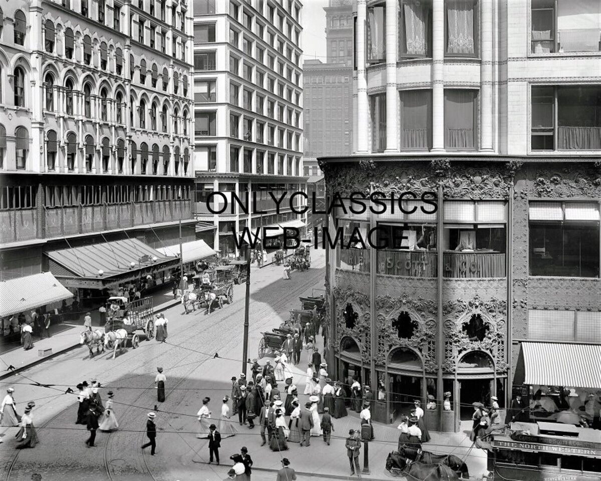 1907 VINTAGE CHICAGO DOWNTOWN MADISON & STATE STREET 8X10 PHOTO VICTORIAN DRESS