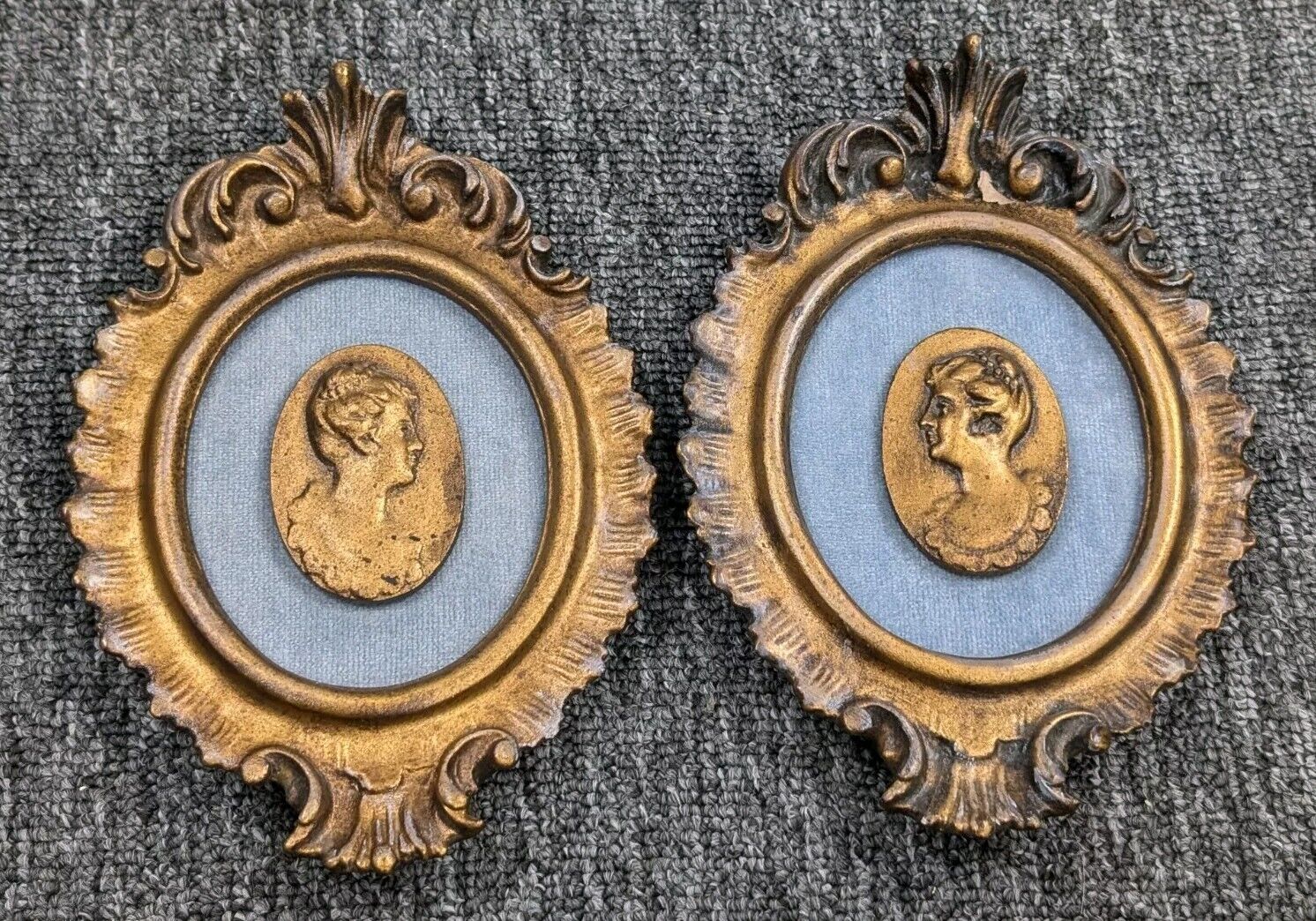 Vintage Broyhill Artistic Accents Pair Gold Ornate Frames Cameo Wall Art