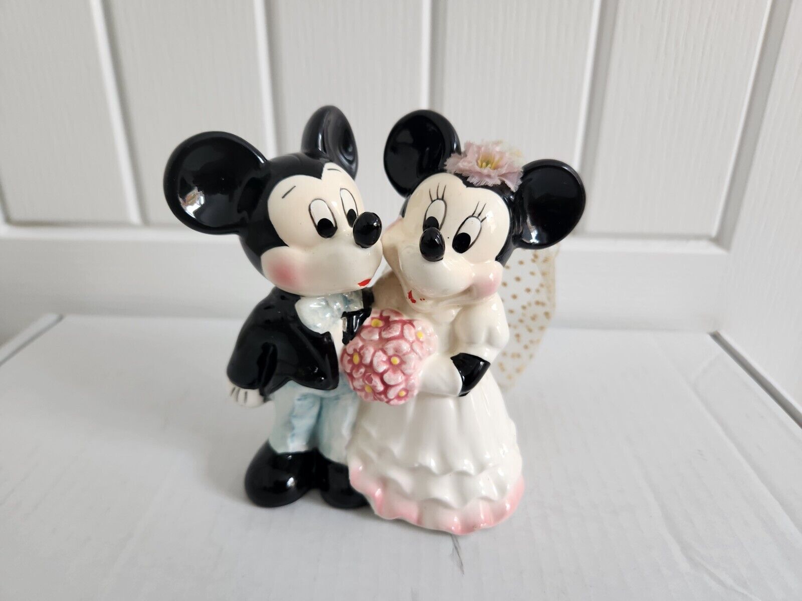 Vintage Disney Mickey & Mouse and Minnie Bride & Groom Porcelain Decoration