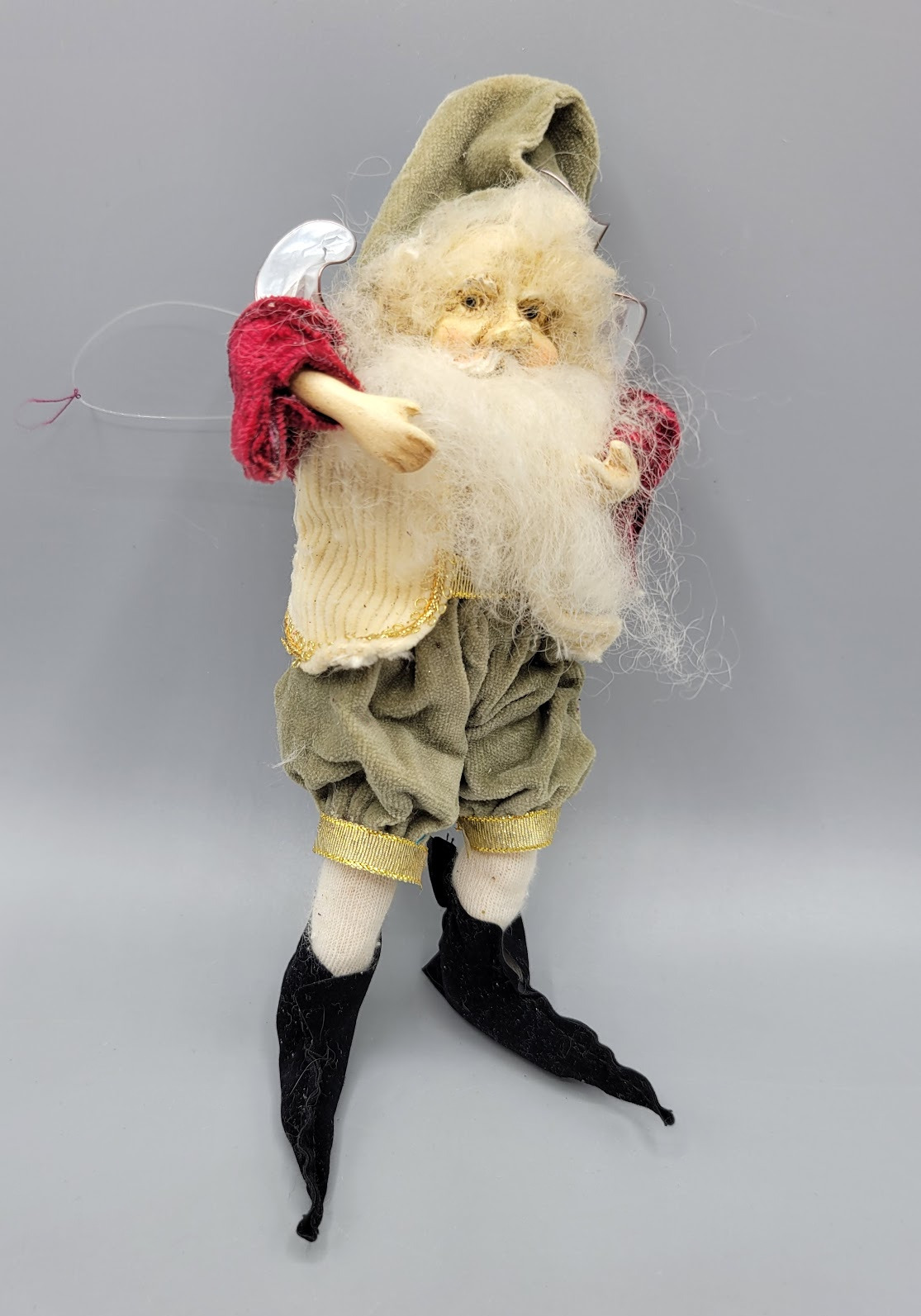 Vintage Santa Claus Elf Fairy Wings Handmade Doll Posable Christmas Ornament