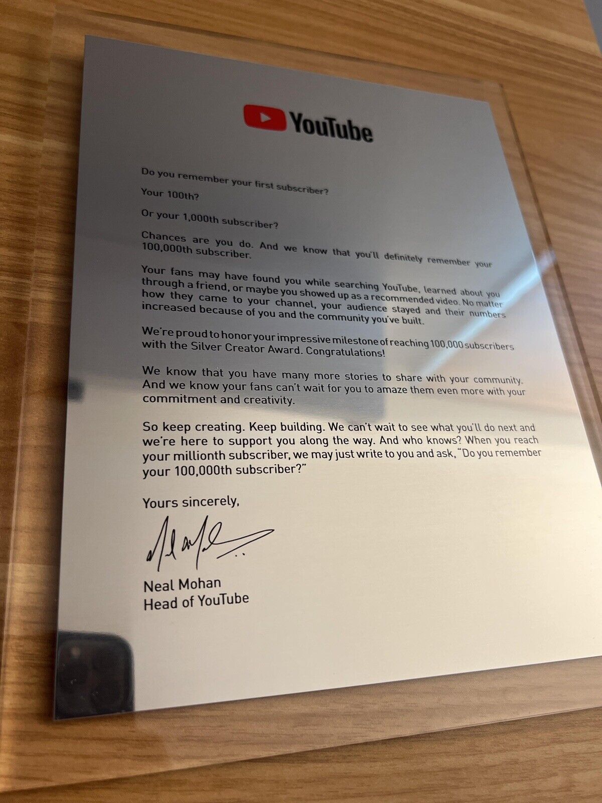 YouTube Play Button Silver Letter (100,000 Subscriber Letter)