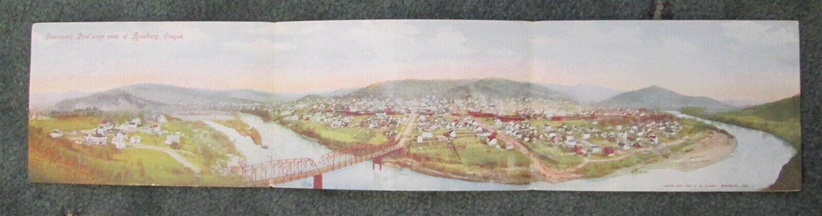 Postcard OR Roseburg Three Panel Panoramic View of Town c1912 Z1