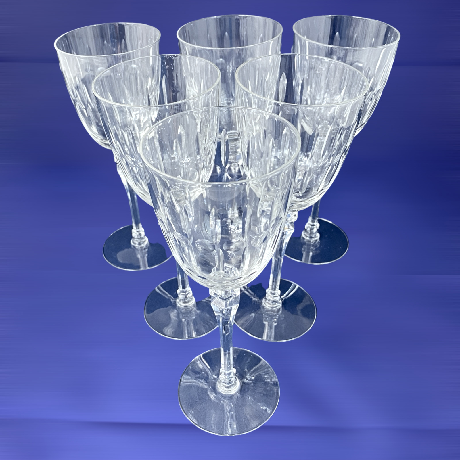 Vintage Antique Late Victorian Stemware Wine Glasses - Hexagonal Stem – Set of 6
