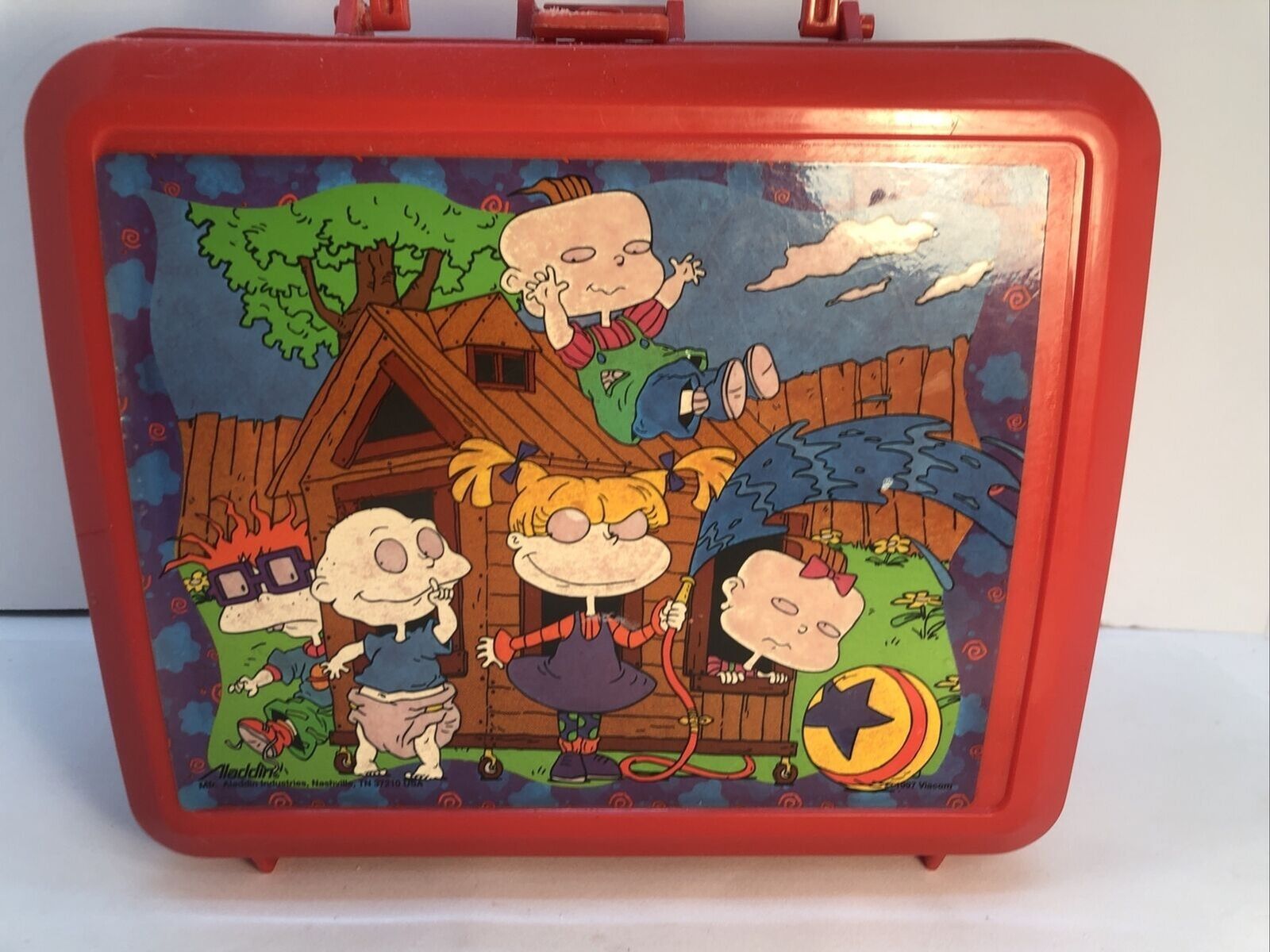 Vintage 1997 Red RUGRATS Plastic Aladdin Lunchbox With Stickers On Back