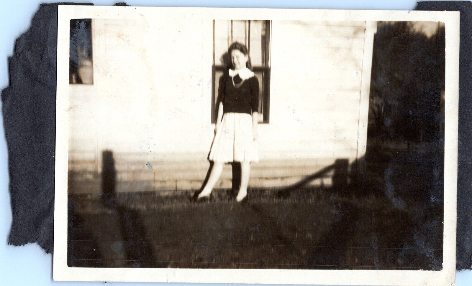 VTG B&W Found Photo - 1930s - Blurry Picture Of Young Woman Posing Beside House