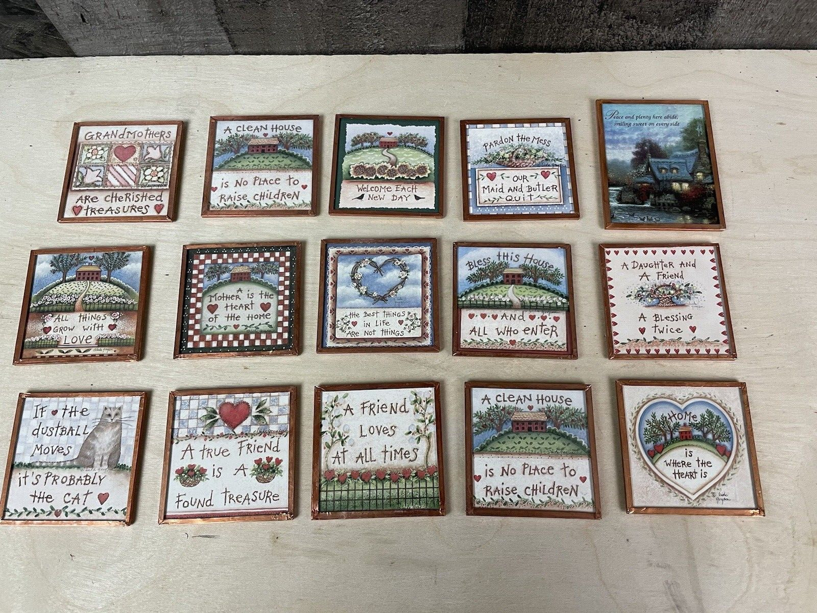 Large lot of 15 Different Vintage Linda Grayson Magnets Friend Cat Home Blessing