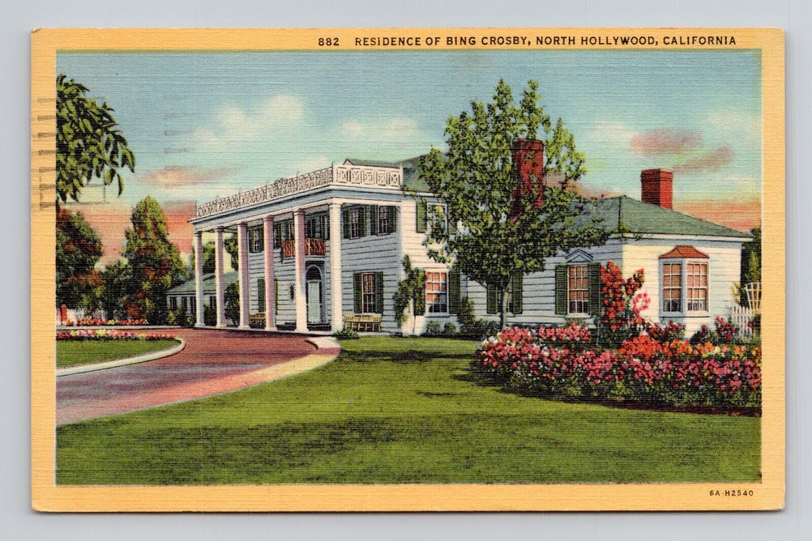 Postcard Bing Crosby Residence in Hollywood California CA, Vintage Linen J16
