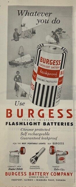 1961 Original Vintage Burgess Flash Light Batteries Advertisement Ad