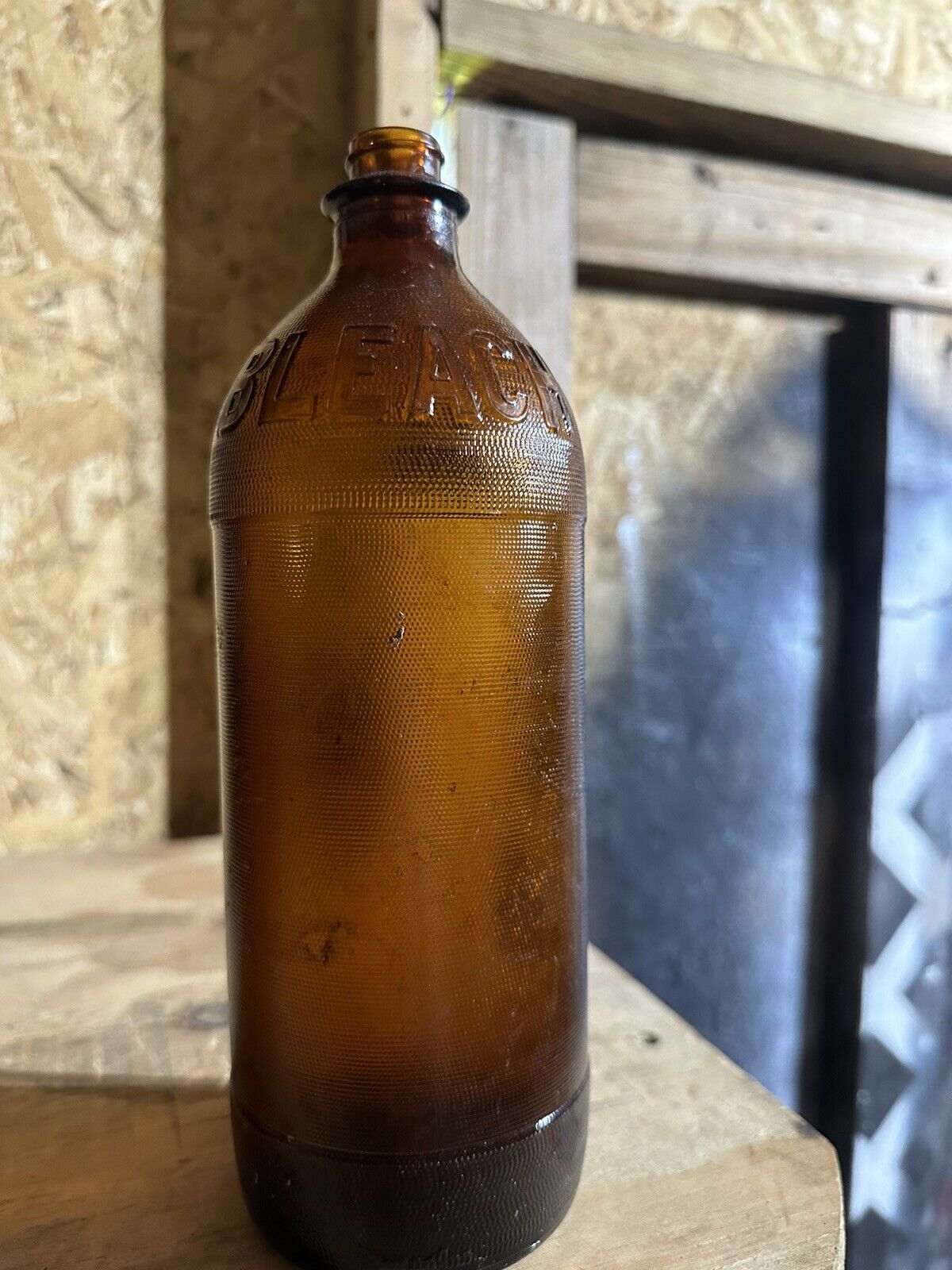 Vintage Amber Glass 32 Oz Bleach Bottle 