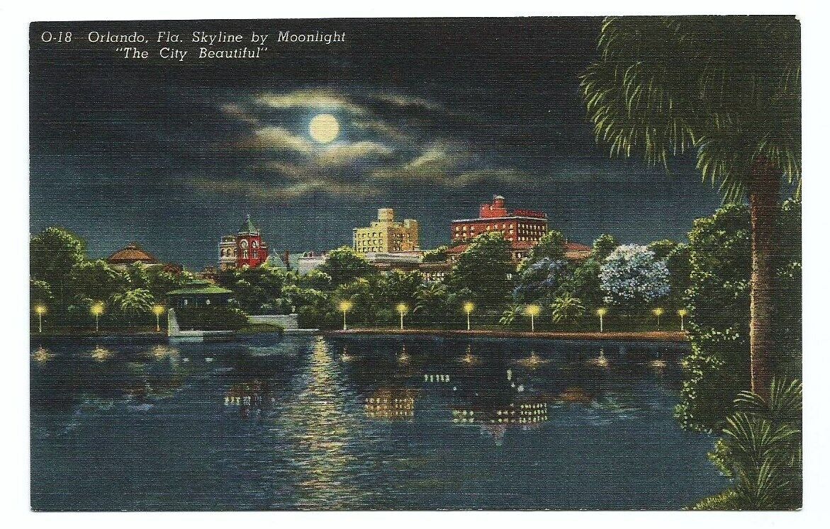 Orlando Florida FL Postcard Skyline Moonlight c1940
