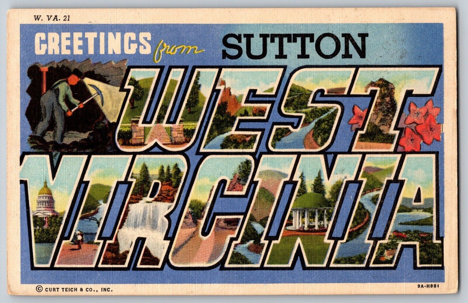 Sutton, West Virginia WV - Large Letter Greetings - Vintage Postcard - Posted