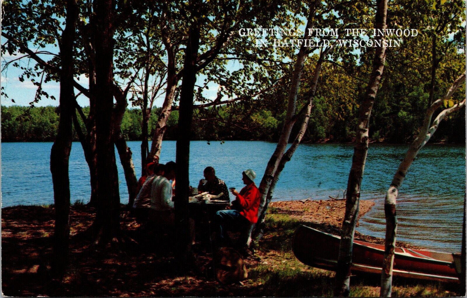 Hatfield Wisconsin WI People At Picnic Table Next To Lake Postcard