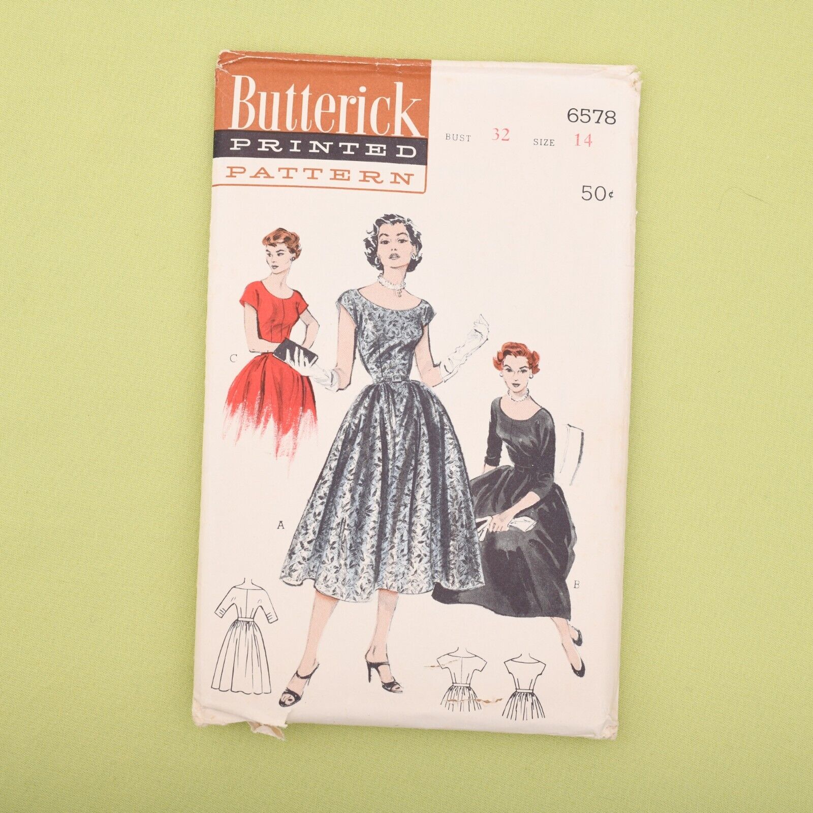 Vintage 1950s Butterick Dress Sewing Pattern - 6578 - Bust 32 - Complete