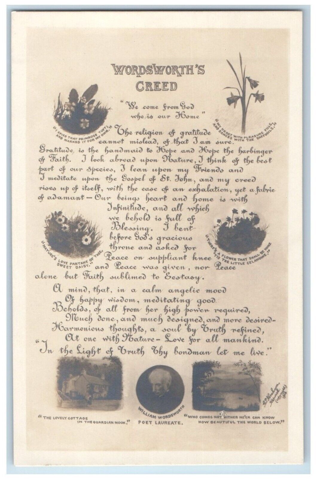 c1910\'s William Wordsworth Creed Multiview Poem England RPPC Photo Postcard