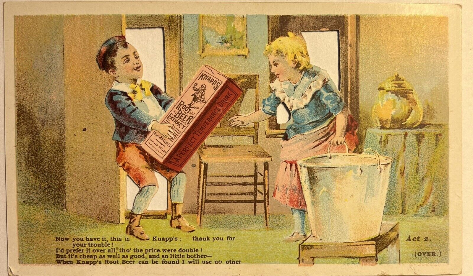 Knapp’s Die Cut 1880’s Trade Card Advertisement Soda Bottle Lithograph