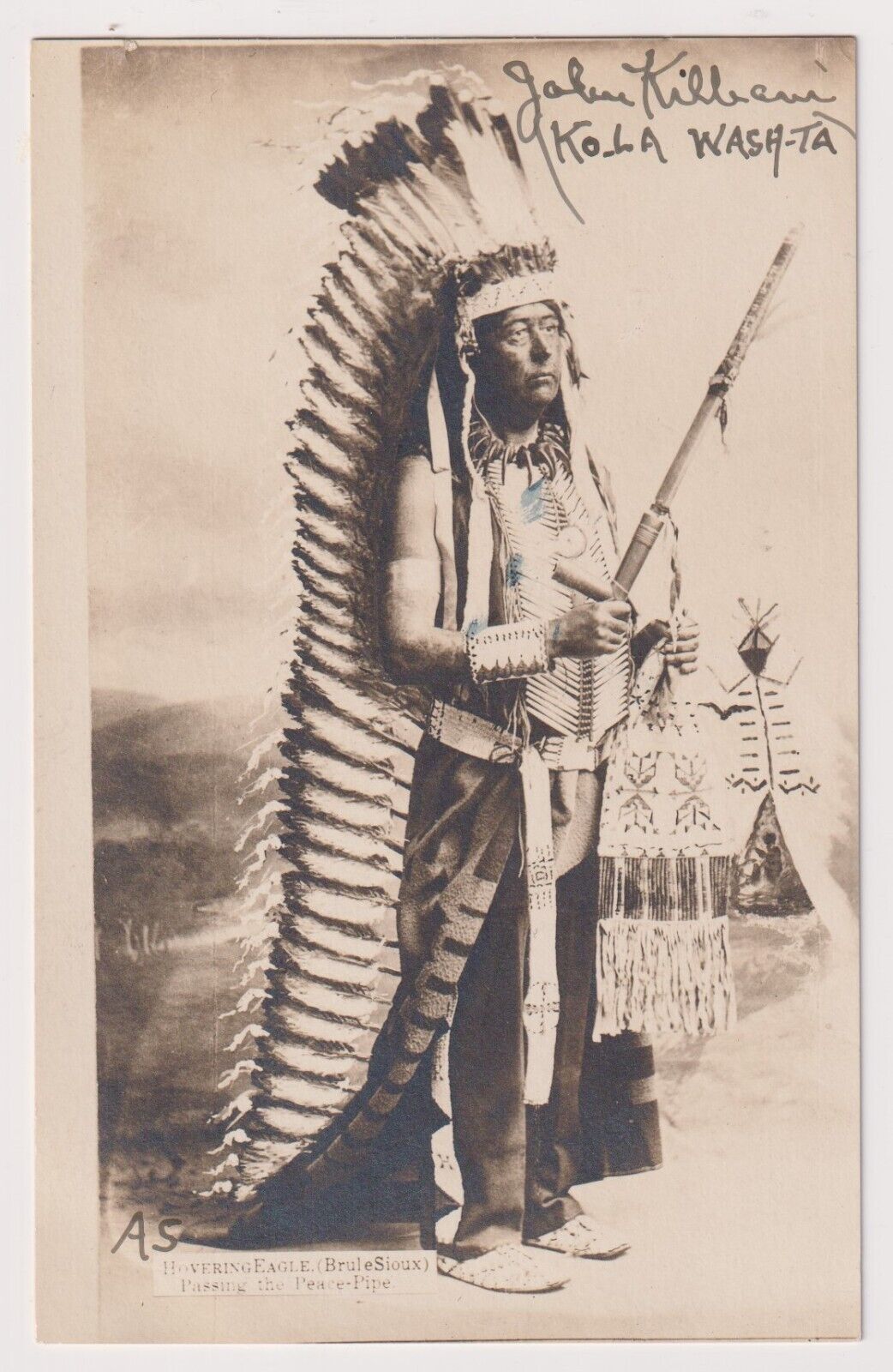 RPPC Postcard John Kilham Impersonating Indian Chief Hovering Eagle Passing Pipe