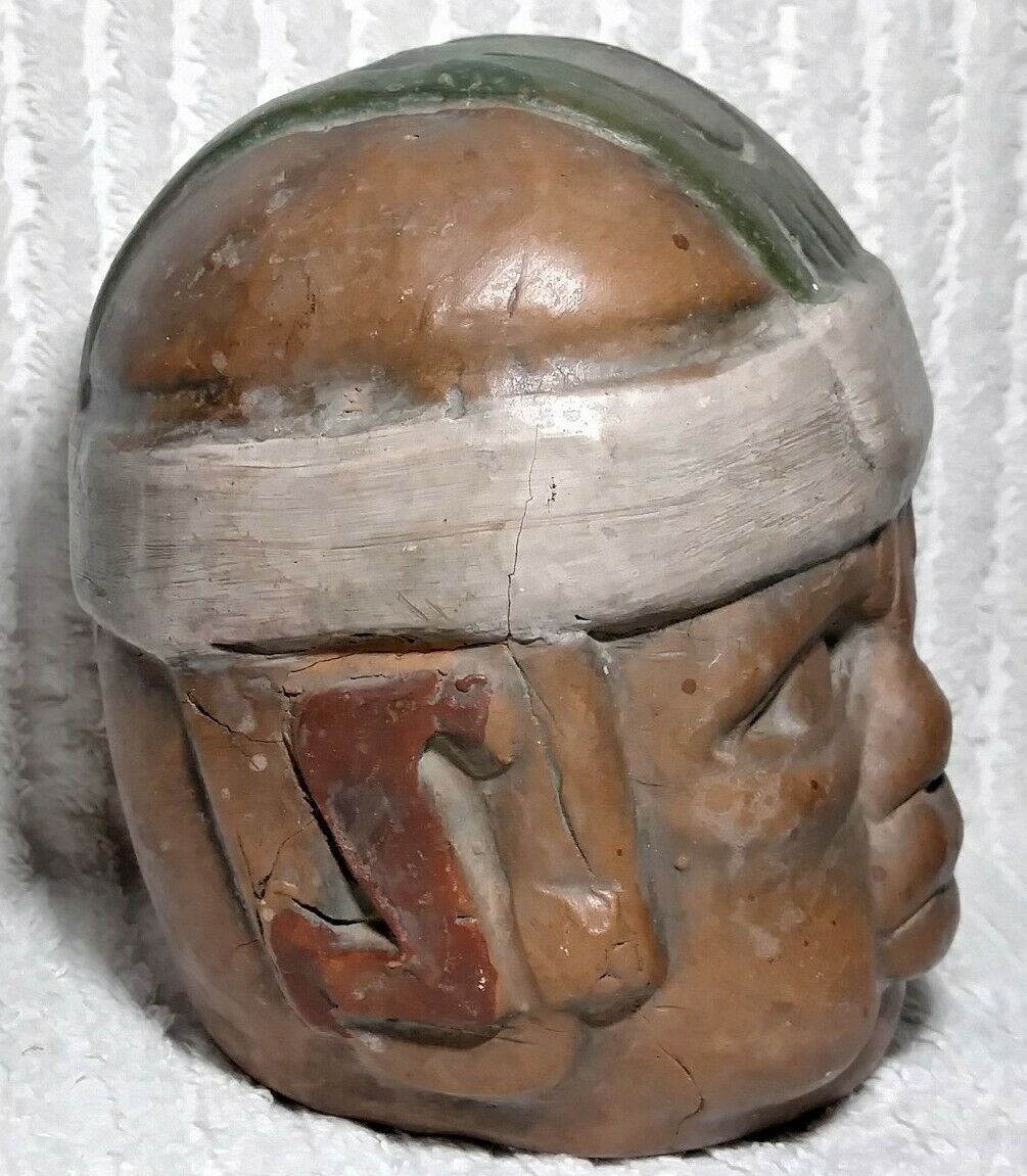 Olmec Head Sculpture Helmut Terra Cotta Clay Art 5\
