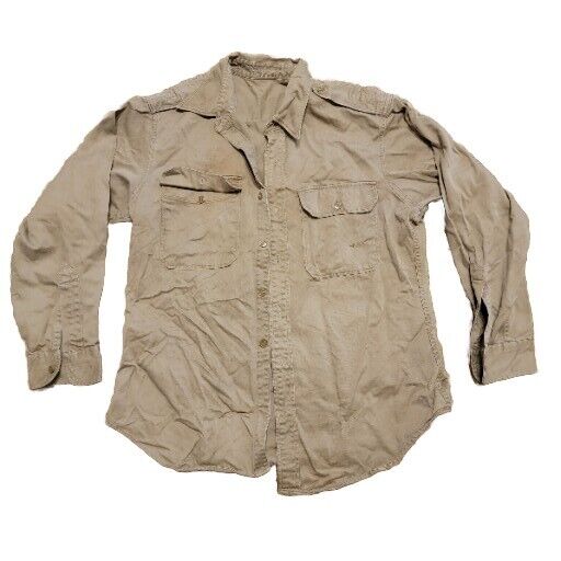 Vintage Brown Kahki Long Sleeve U.S. Military Shirt 