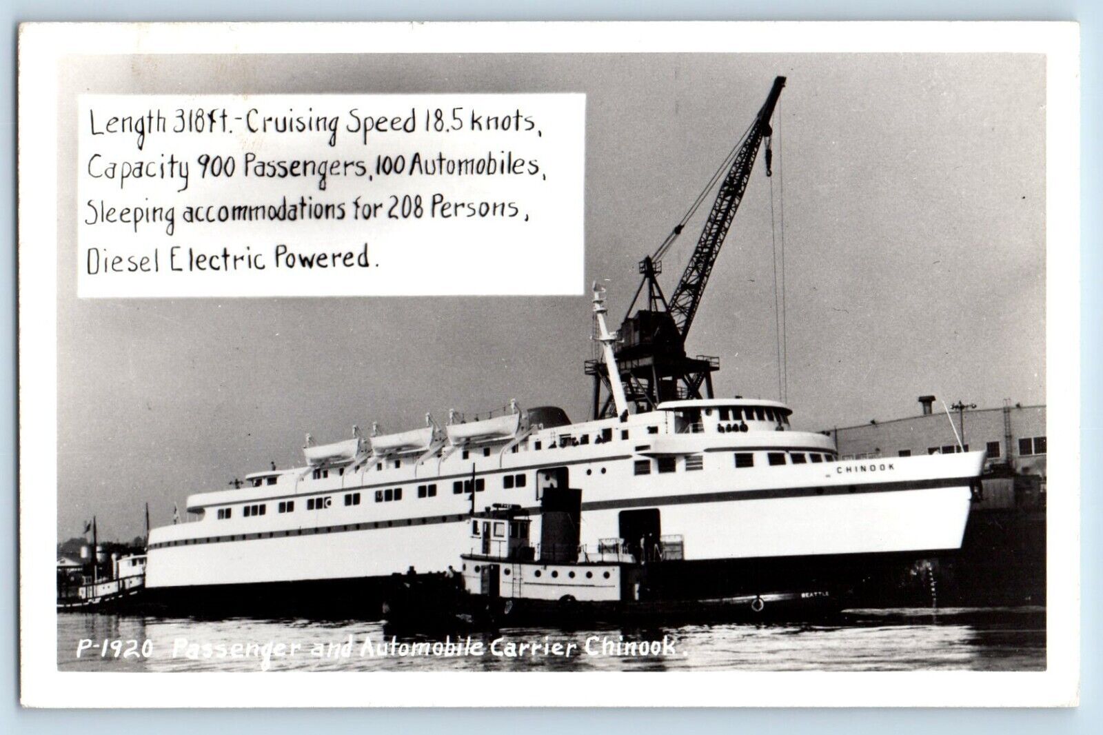 c1940\'s Postcard RPPC Photo Passenger And Automobile Carries Chinook Boat Ship