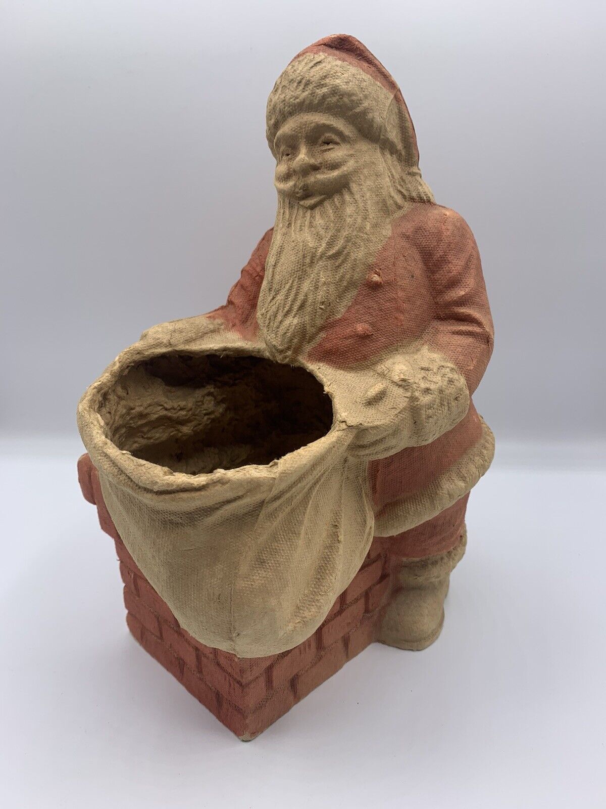 RARE Antique Paper Mache Santa Claus Chimney Christmas Candy Container