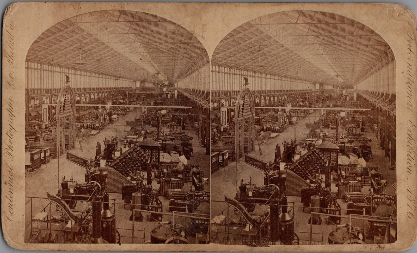 Stereoview Photo Machinery Hall North Centennial Exposition Philadelphia PA 1876