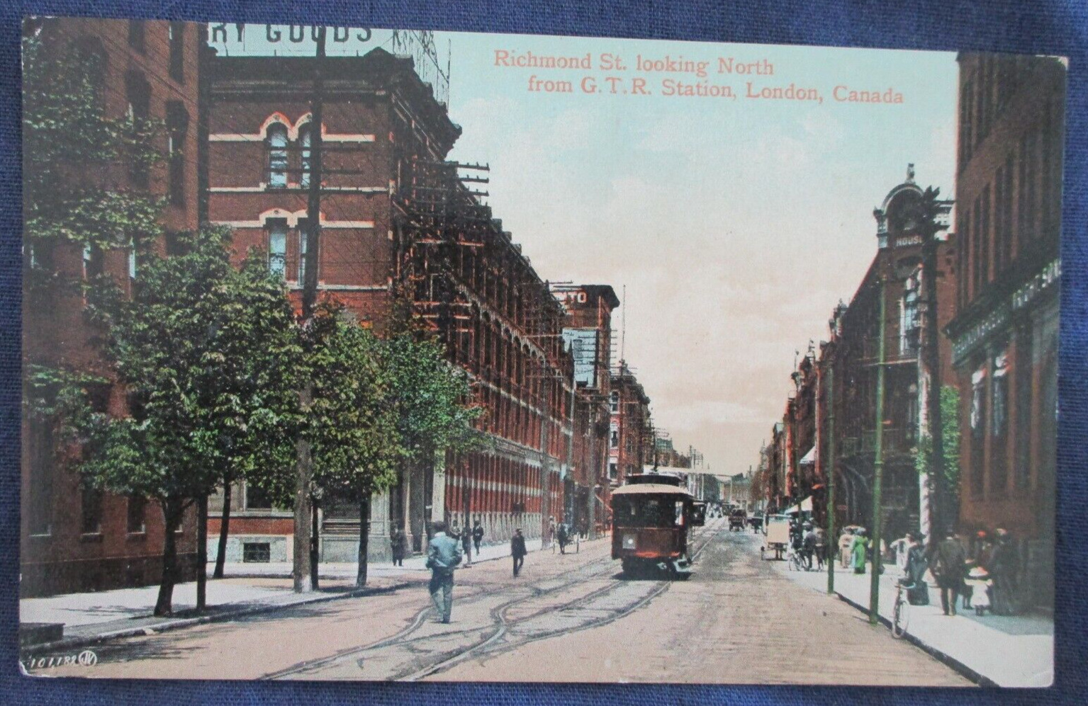 ca1910 London Ontario Canada Street Scene & Trolley Postcard