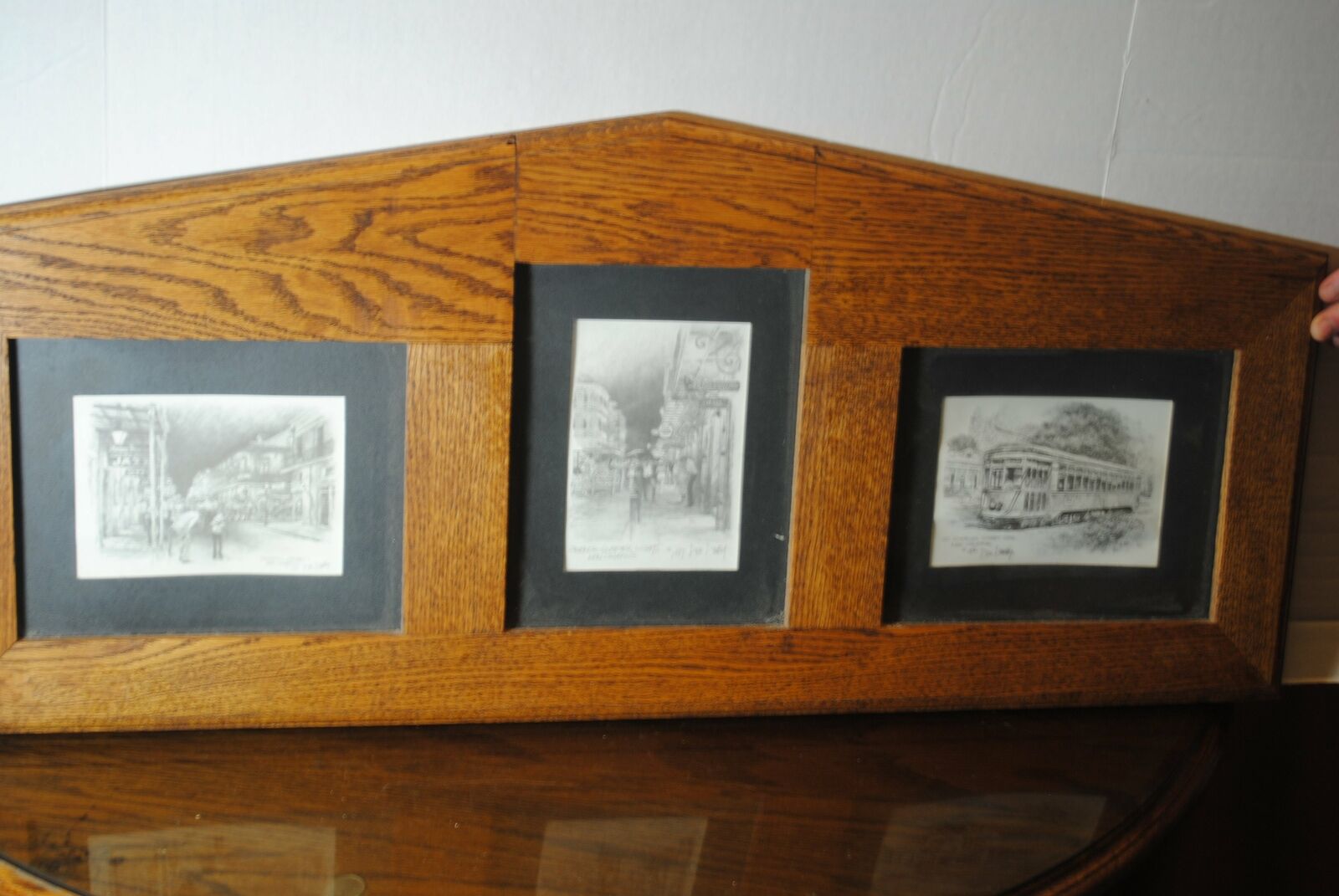 Set of Three Drawings of Scenes in New Orleans By Dan Davey in Beautiful Wooden,