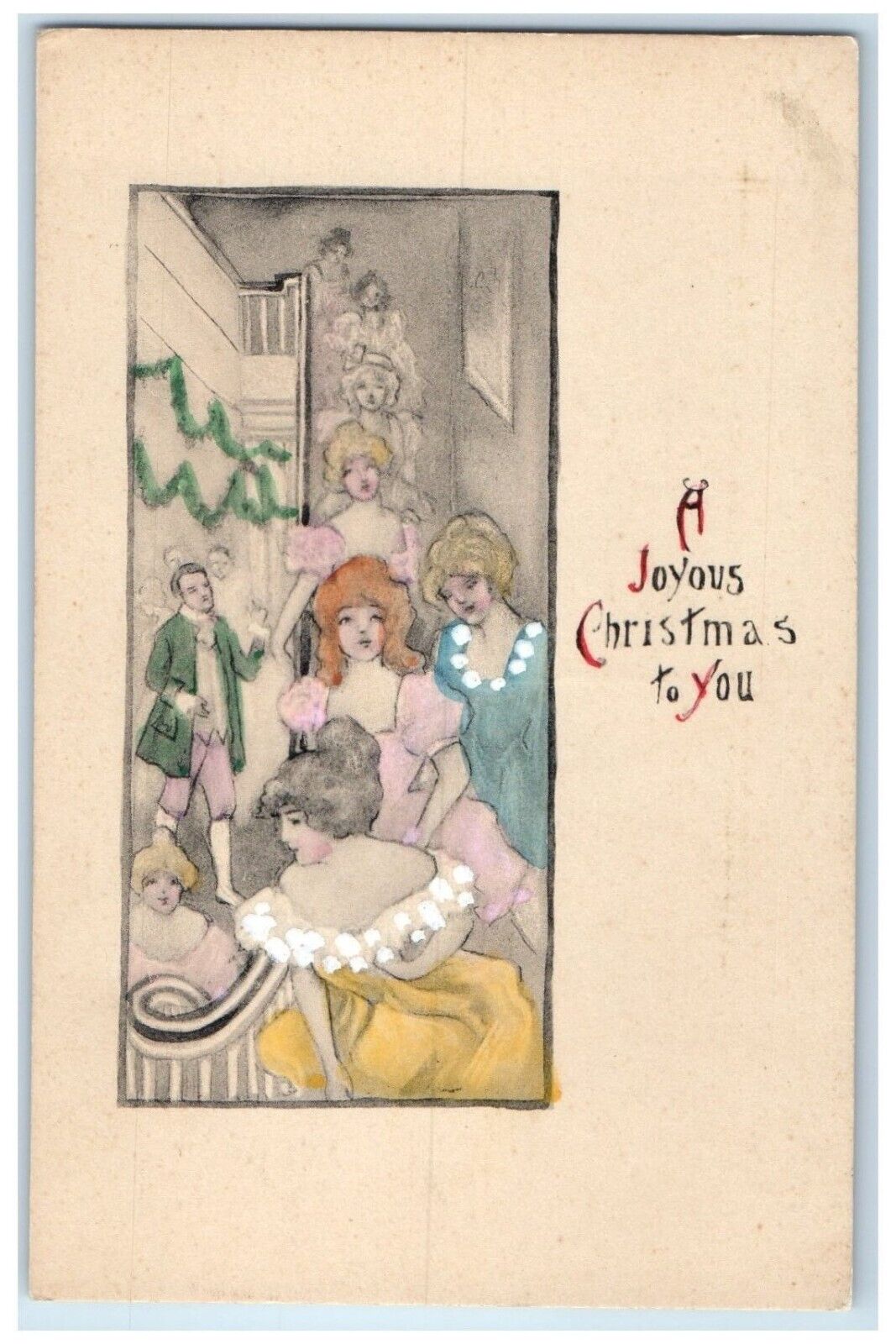 c1910\'s Joyous Christmas Pretty Women Unposted Antique Postcard
