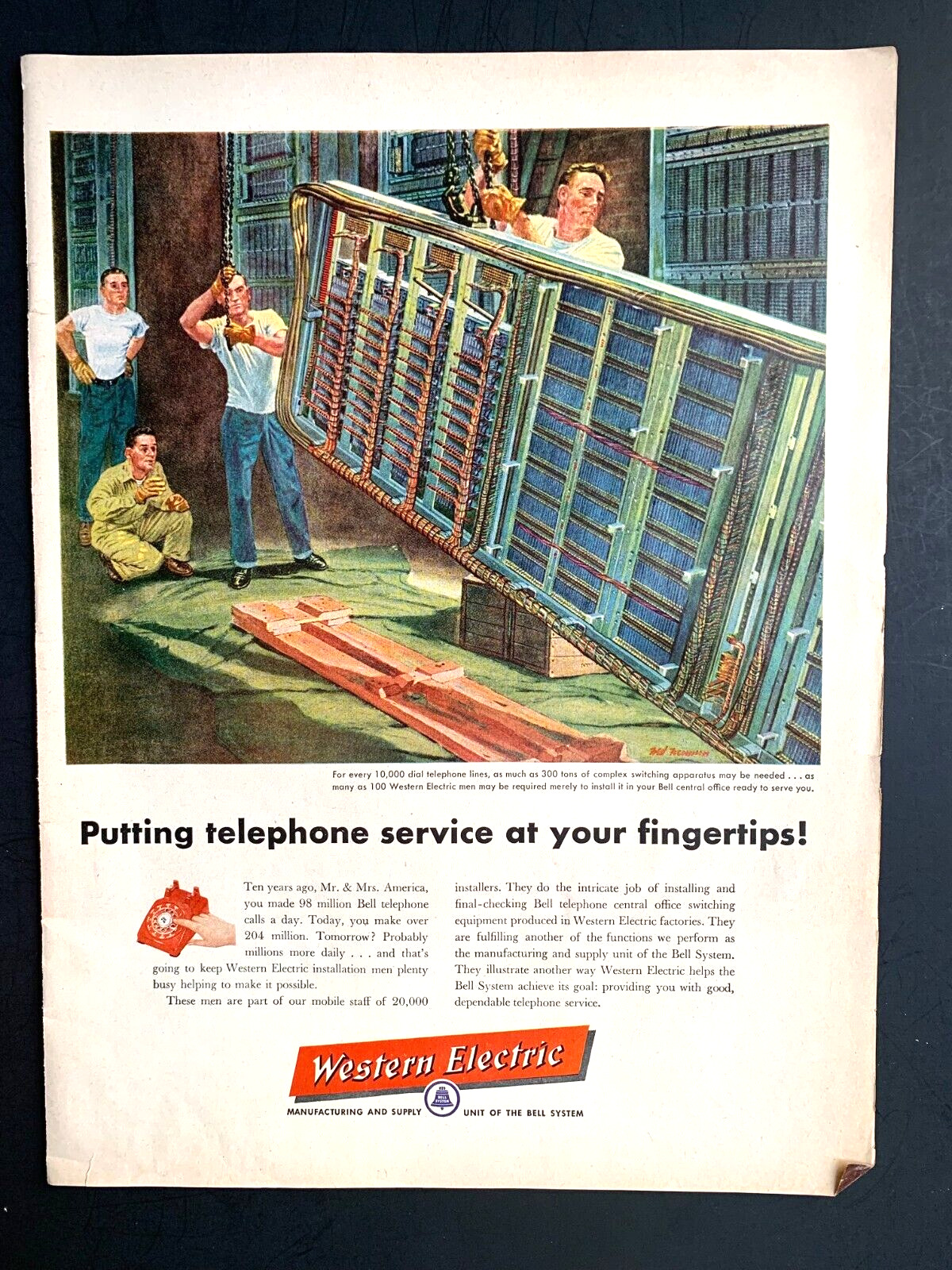 1956 Western Electric Print Ad Life Mag 13in x10 in  Factory Workers