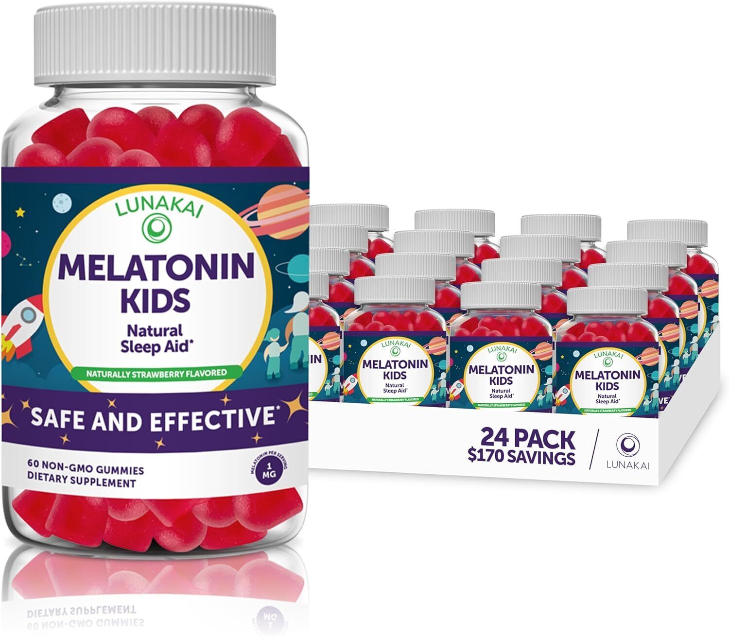 Kids Melatonin Gummies 1mg - Tastiest Proprietary Formula - Non-GMO, Vegan.
