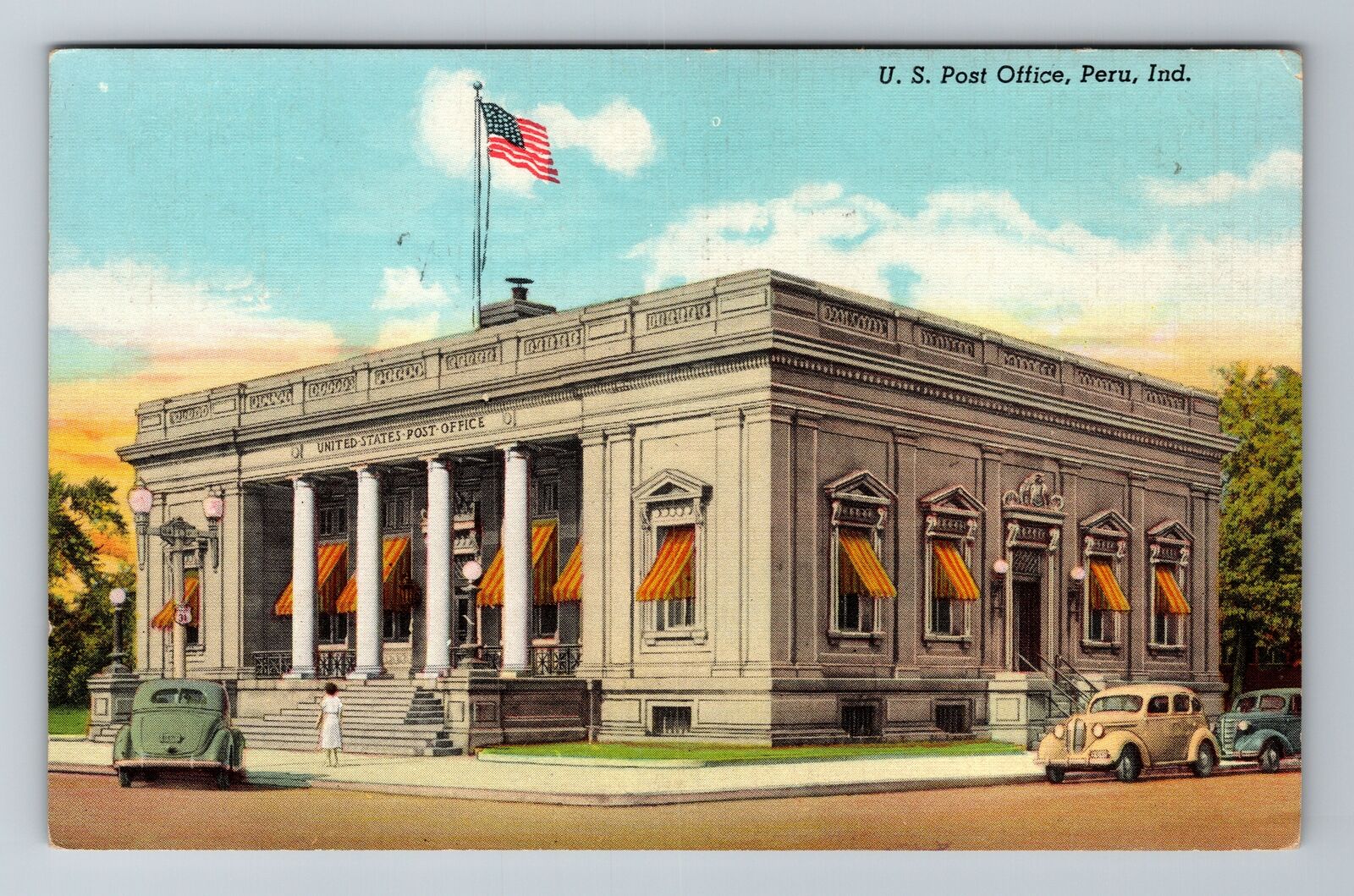Peru IN-Indiana, United States Post Office, Antique, Vintage c1946 Postcard