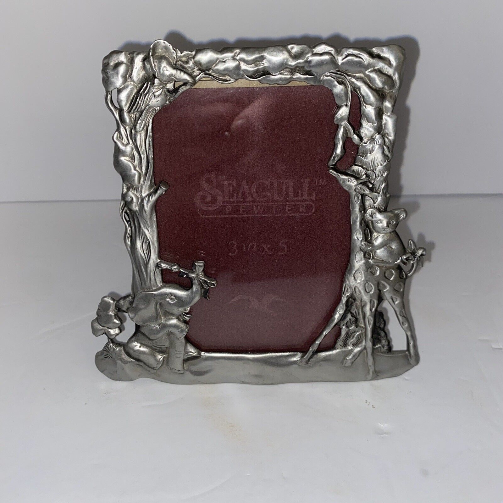 Nursery Pewter Vintage SEAGULL Picture Frame Signed Etain Zinn 1993 Baby Animals