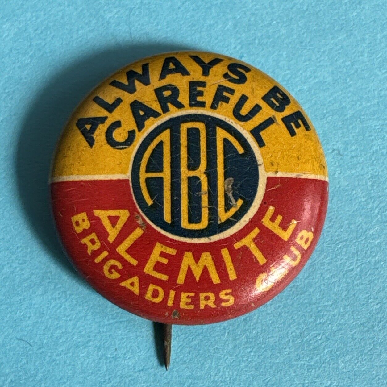 1930\'s vintage ABC ALEMITE BRIGADIERS CLUB pinback button automotive