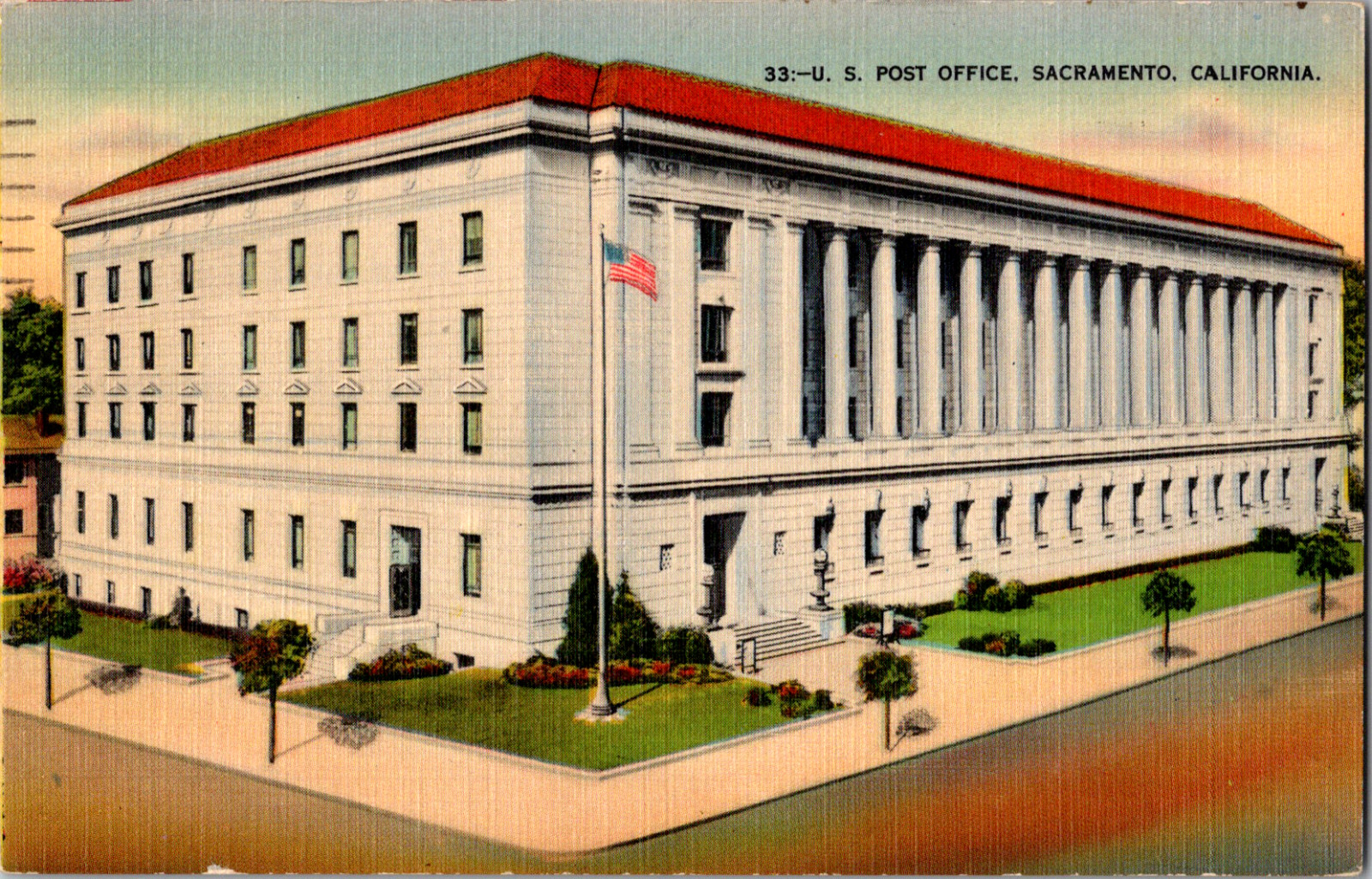 Vintage 1943 Street View Post Office Sacramento California CA Postcard Jones