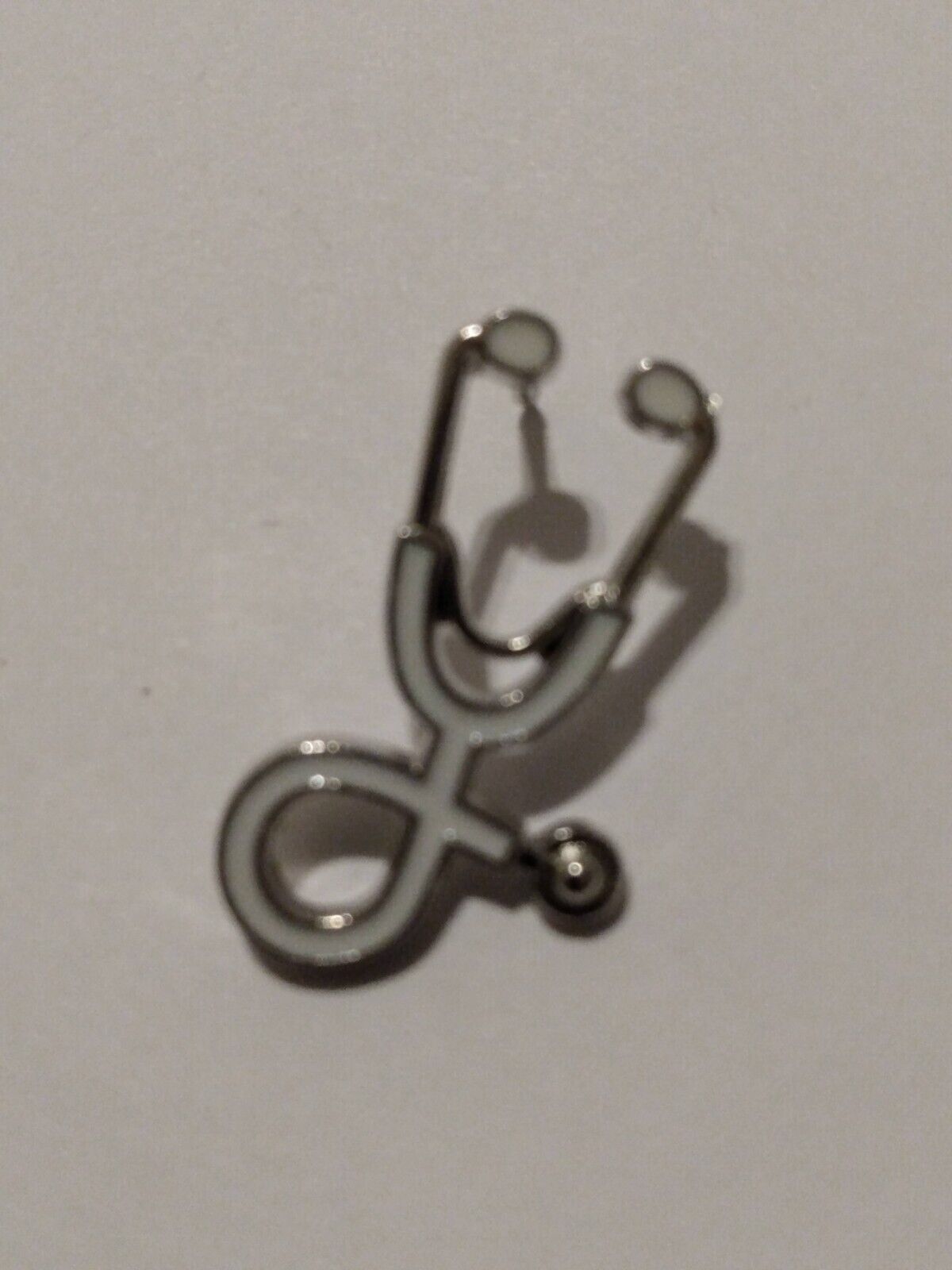Novelty Stethoscope White Silvertone Lapel Pin