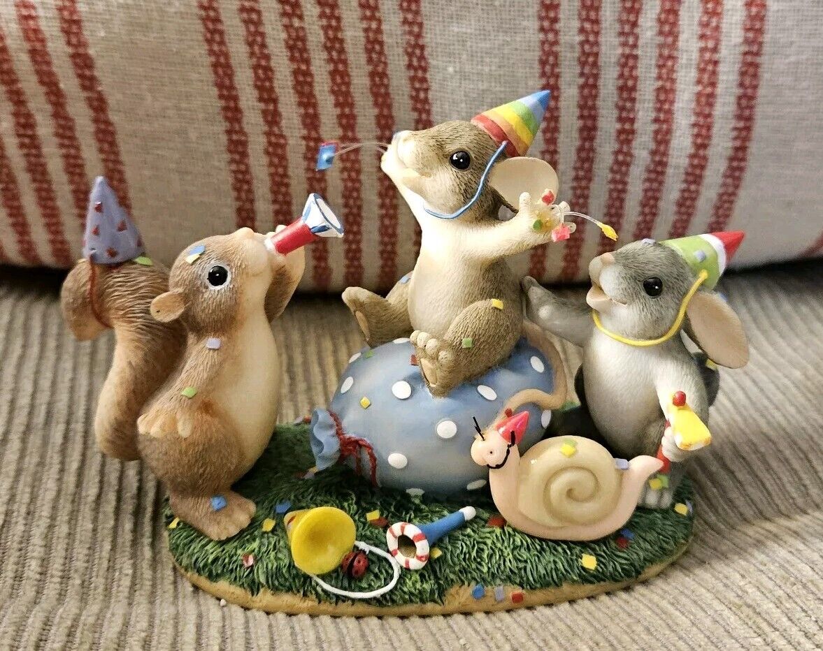 Charming Tails Party Animals 89/101 Mouse, Squirrel, Rabbit Fitz and Floyd EUC