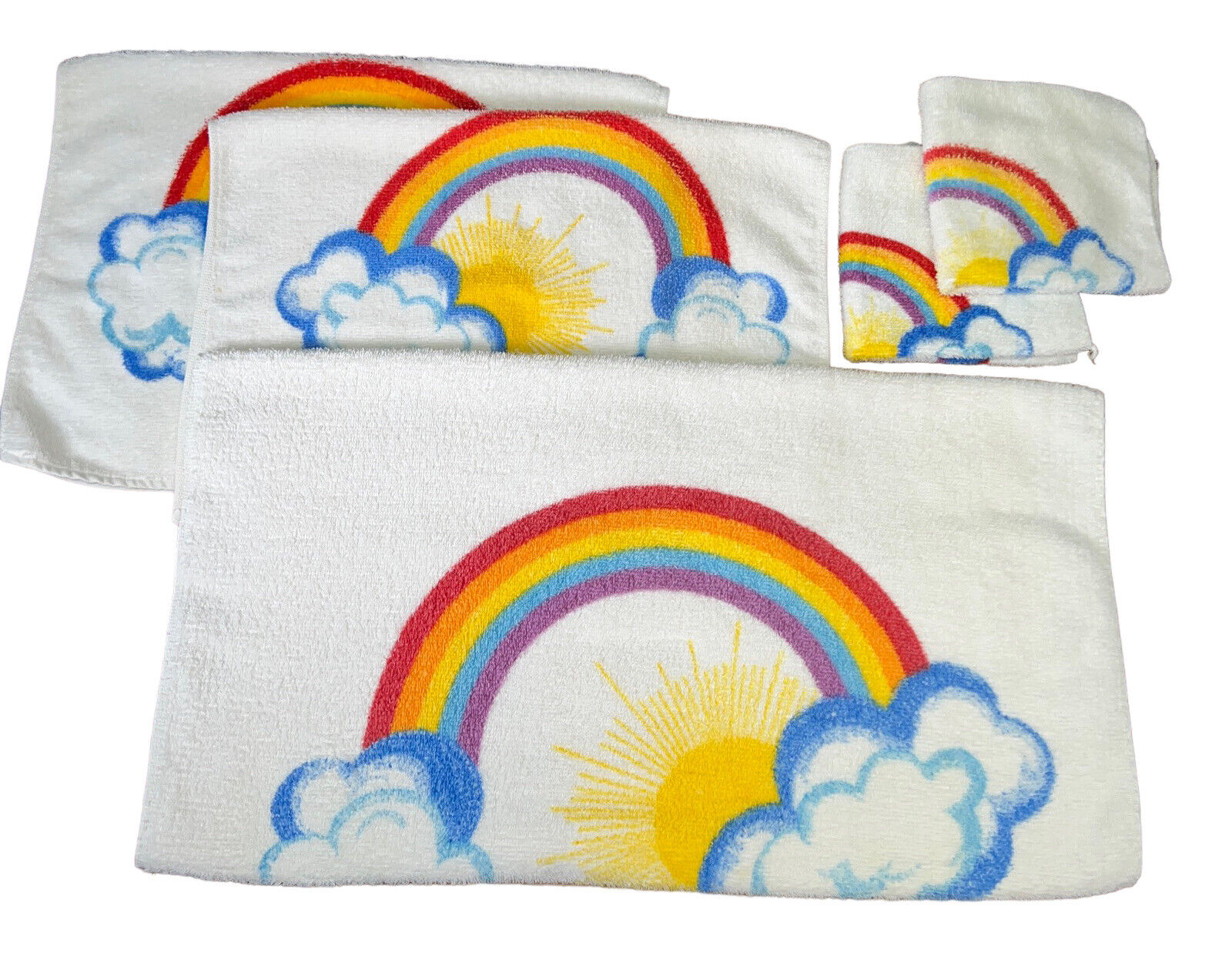 Vintage RAINBOW SUN 100% Cotton Crisp Bath Towel Set St. Mary’s 1980’s