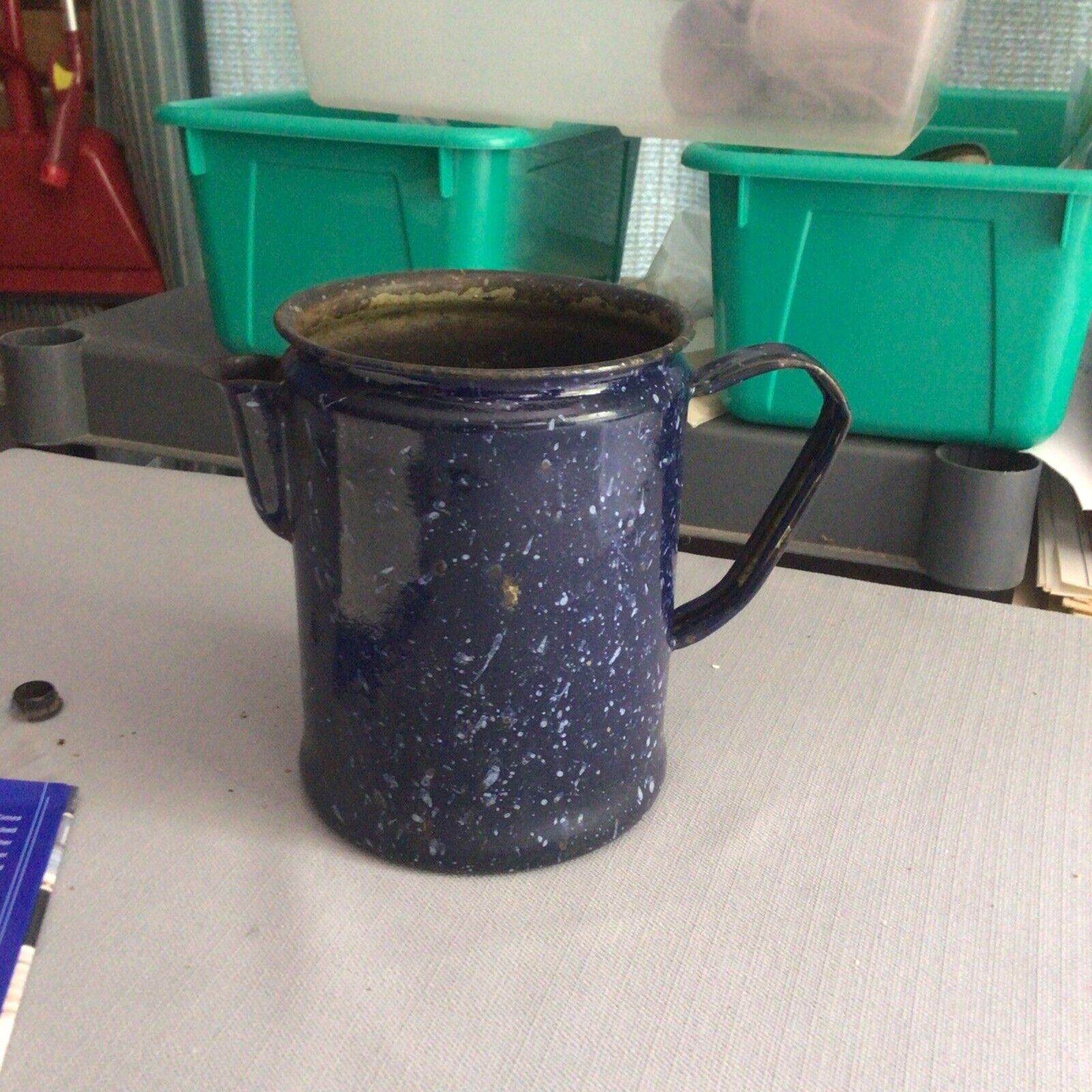 Vintage Blue & White Splatter Graniteware Coffee Pot No Lid