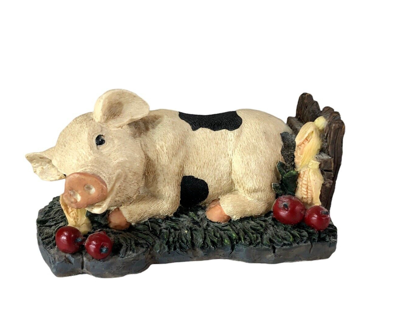 Young inc. Pig Laying with Apples & Corn stalks Farm yard Resin Figurine 4.5\
