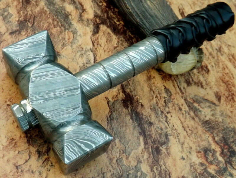 9 Inch Damascus Steel Hammer Custom And Handmade Twist Pattern